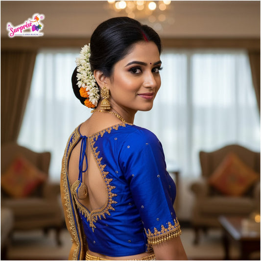 Designer handwork Ari work blouse Blue color