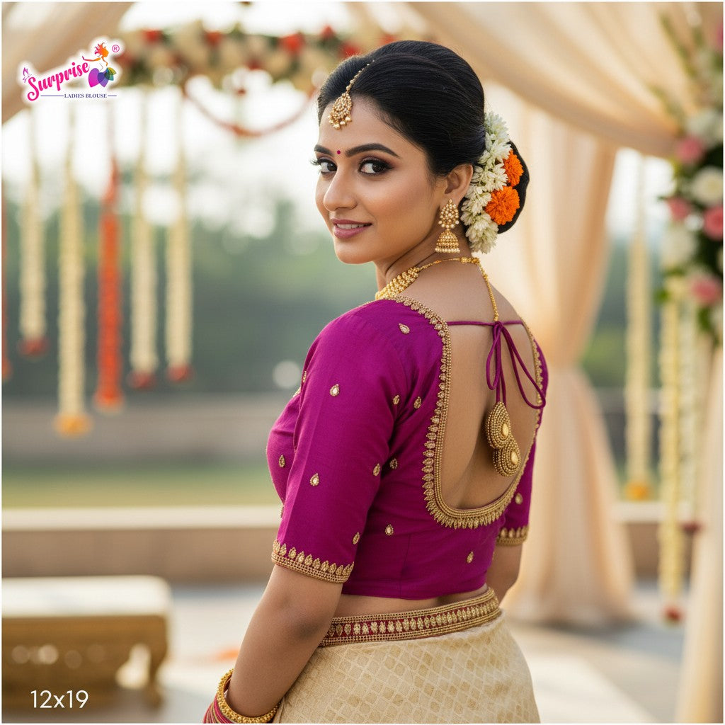 Designer handwork Ari work blouse Pink color