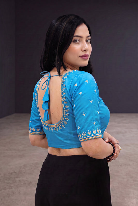 Machine work designer Readymade blouse blue color