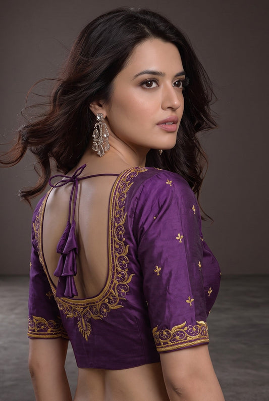 Machine work designer Readymade blouse purple color