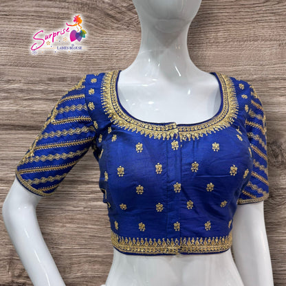 MADHUBALA MACHINE WORK DESIGNER READYMADE BLOUSE (NAVY BLUE)