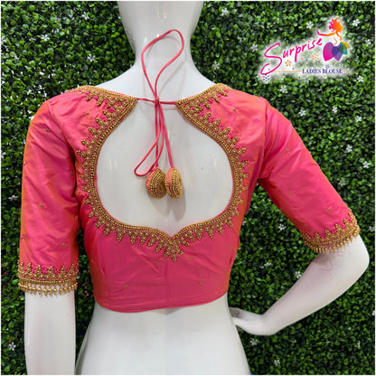 Designer handwork Ari work blouse Pink color