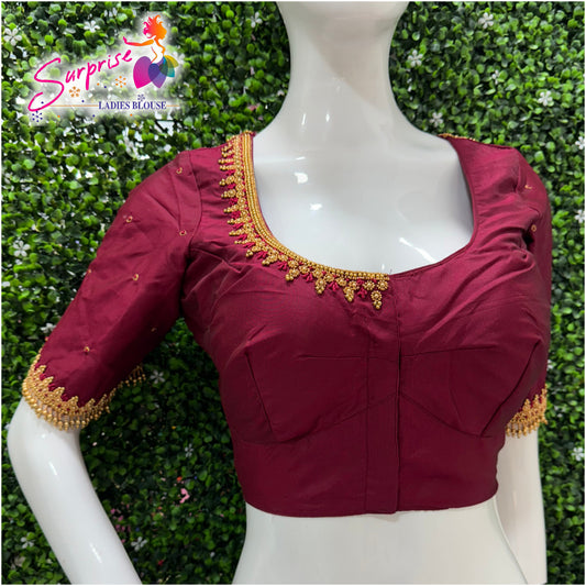 Designer handwork Ari work blouse Maroon color