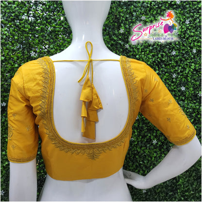 Machine work designer Readymade blouse yellow mustard color