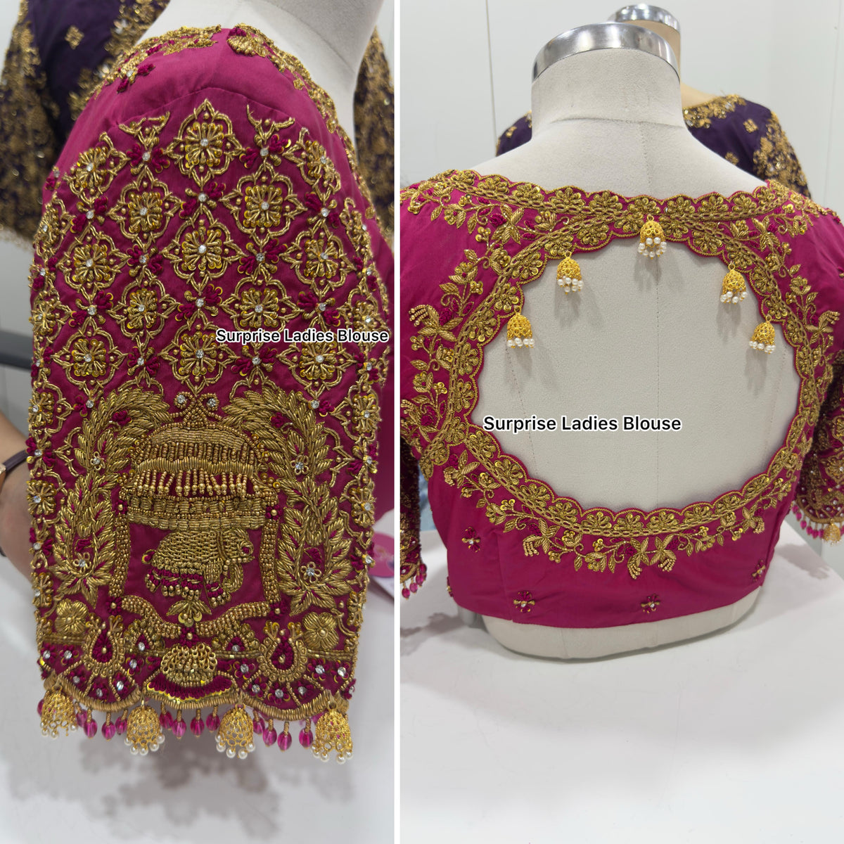Designer handwork Ari work blouse pink colour