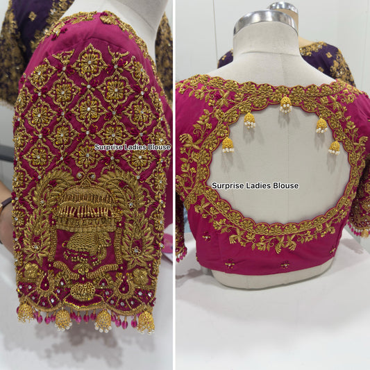 Designer handwork Ari work blouse pink colour
