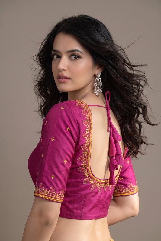 Machine work designer Readymade blouse pink color