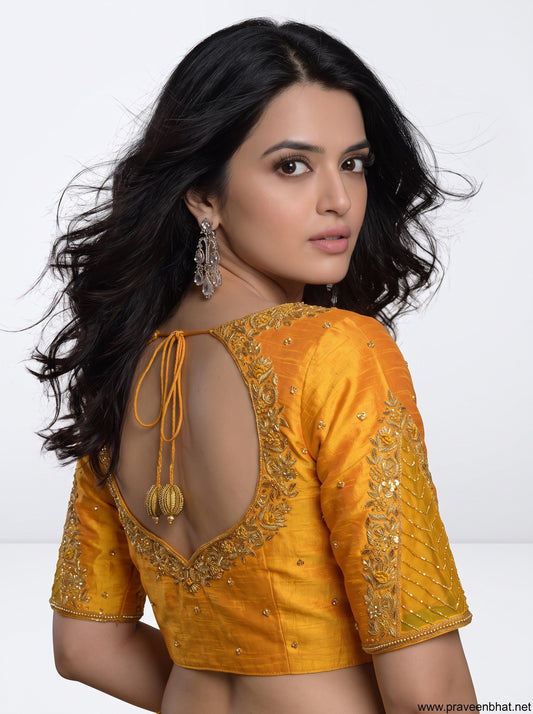 Handwork designer Ari work blouse yellow color