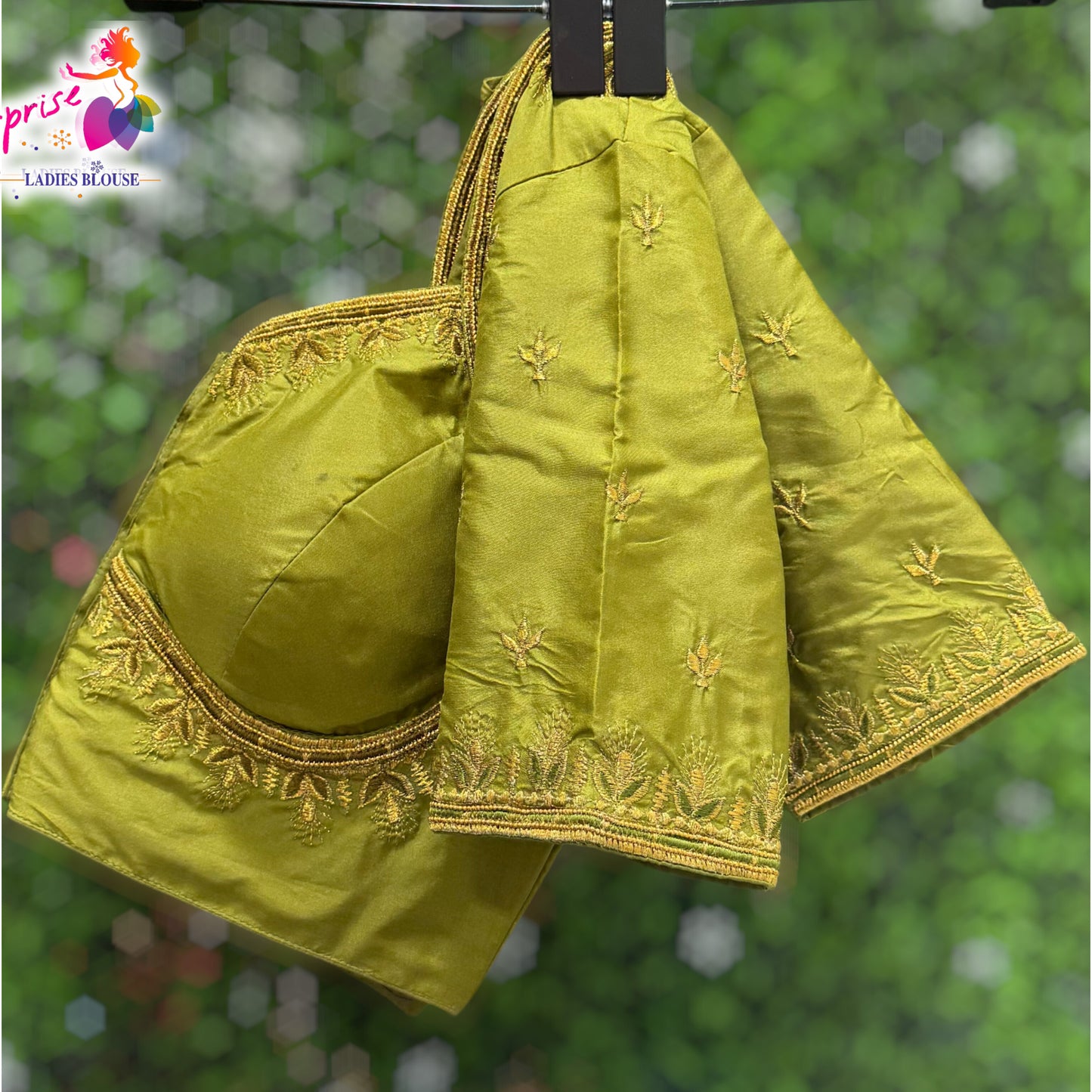 Madhubala Machine work designer Readymade blouse Mehndi Green