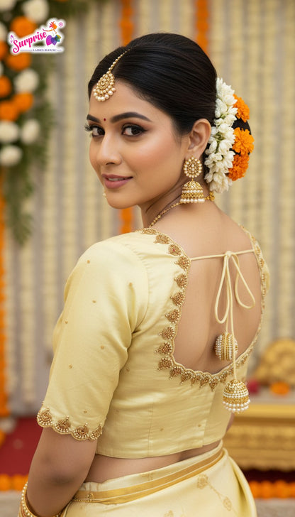 Premium Jewellery Designer handwork Ari work blouse Cream colour