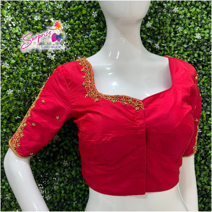 Designer handwork Ari work blouse Red color
