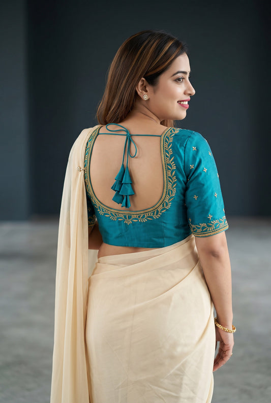 Machine work designer Readymade blouse blue color