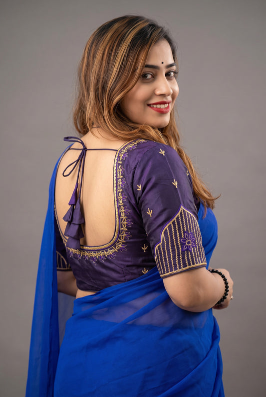 Machine work designer Readymade blouse navy blue color