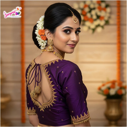 Designer handwork Ari work blouse Purple color