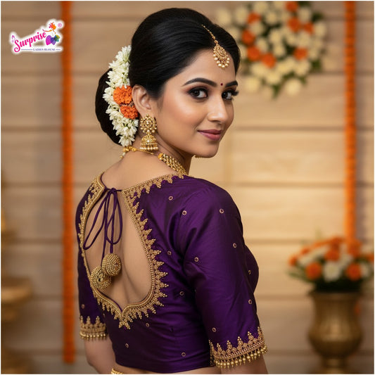 Designer handwork Ari work blouse Purple color