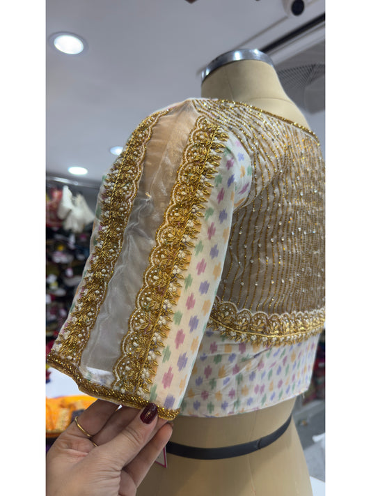 HANDWORK READY MADE POCHAMPALLY BLOUSE (White)
