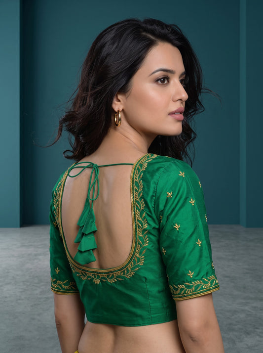 Machine work designer Readymade blouse Green color
