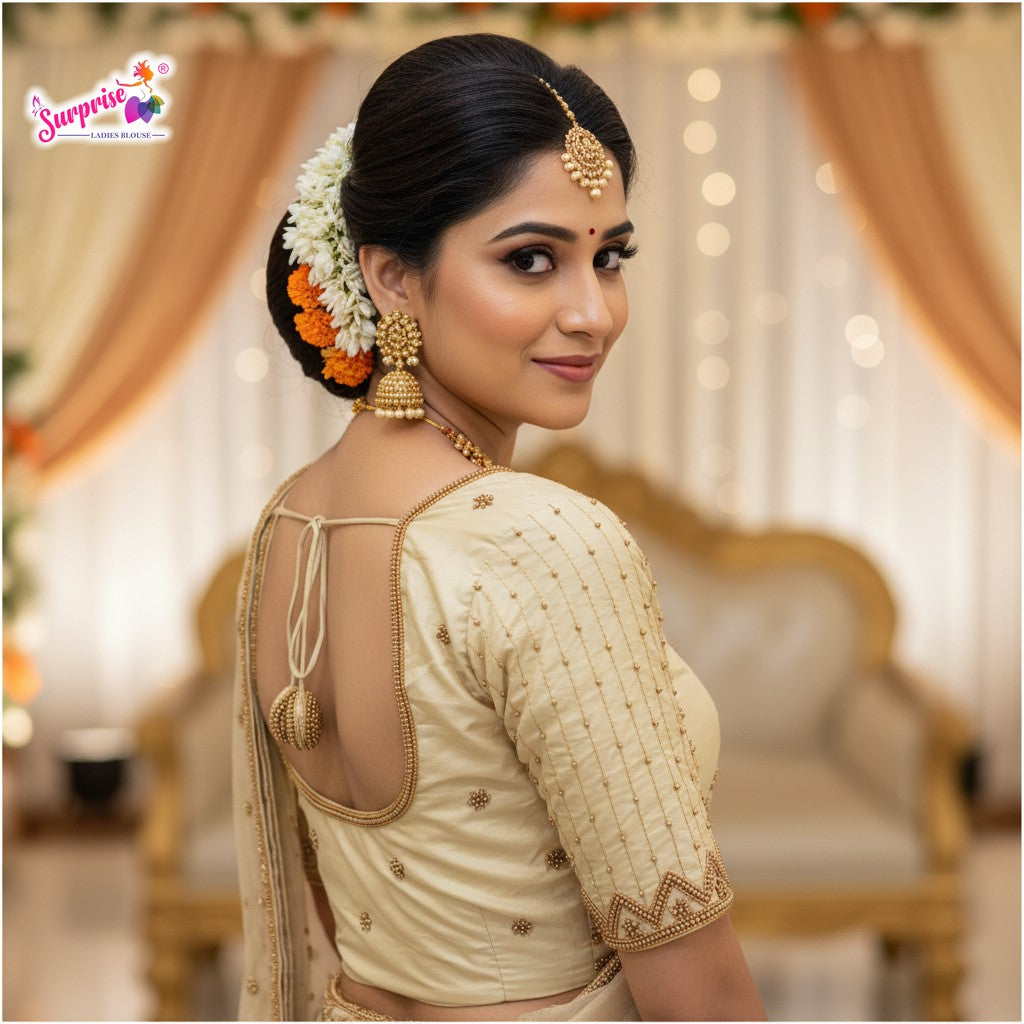Designer handwork Ari work blouse Cream color