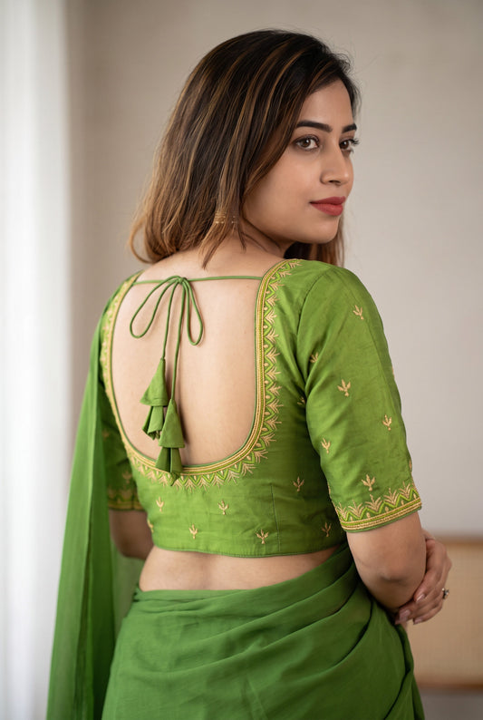 Machine work designer Readymade blouse green color