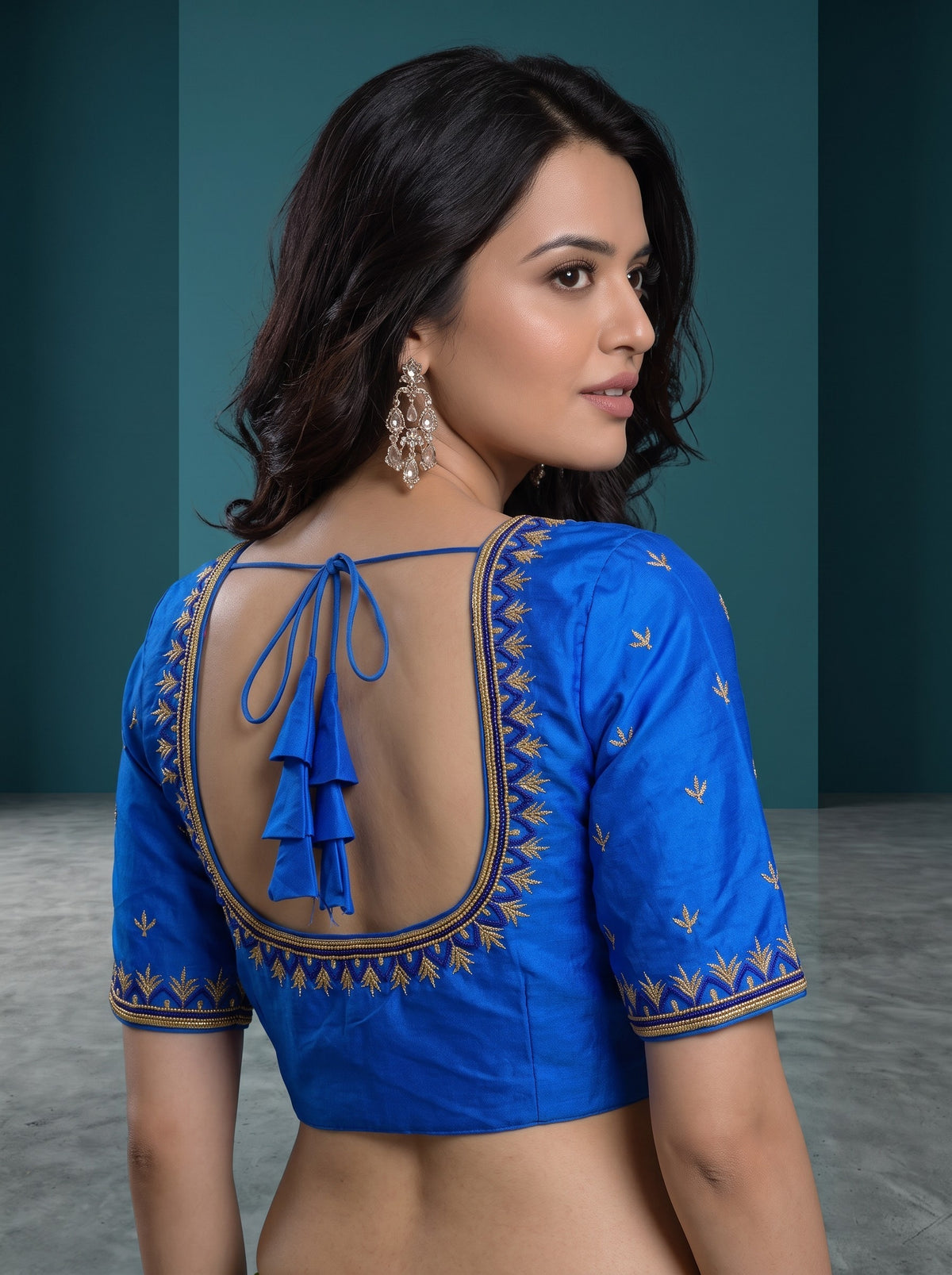 Machine work designer Readymade blouse blue color
