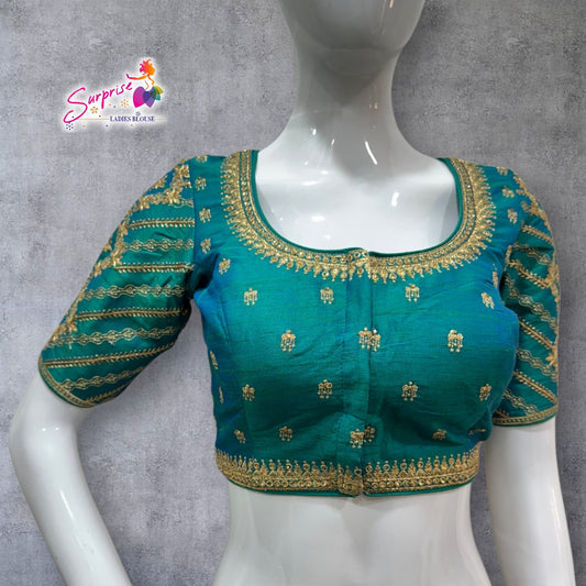 MADHUBALA MACHINE WORK DESIGNER READYMADE BLOUSE (SKY BLUE)