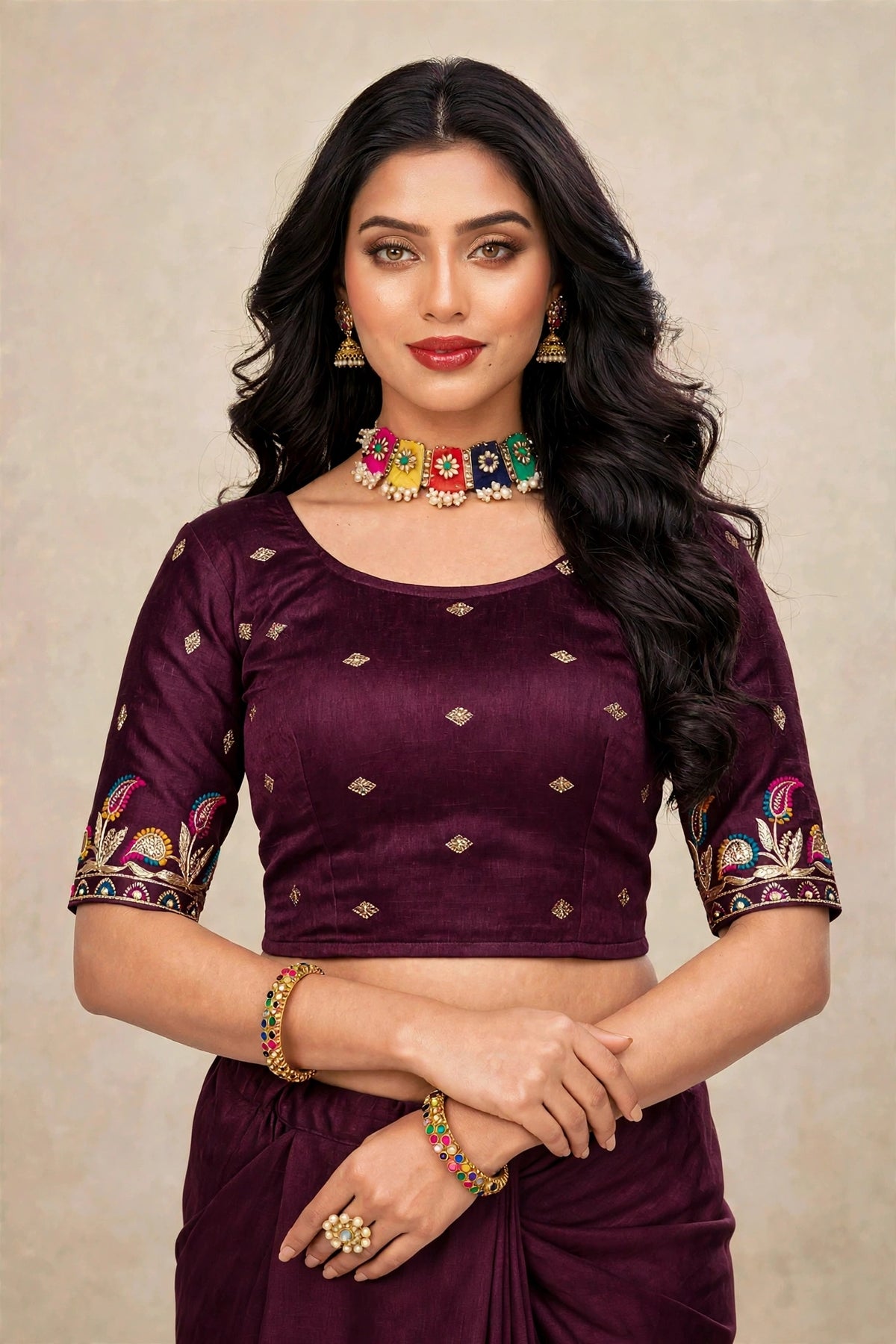 Stretchable blouse wine colour