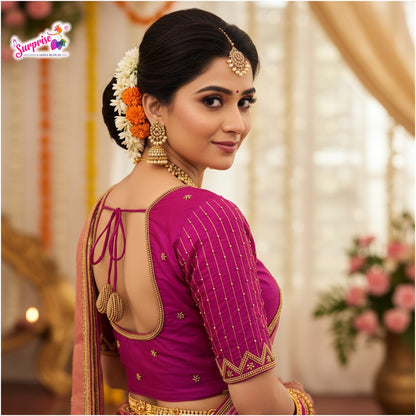 Designer handwork Ari work blouse Pink color