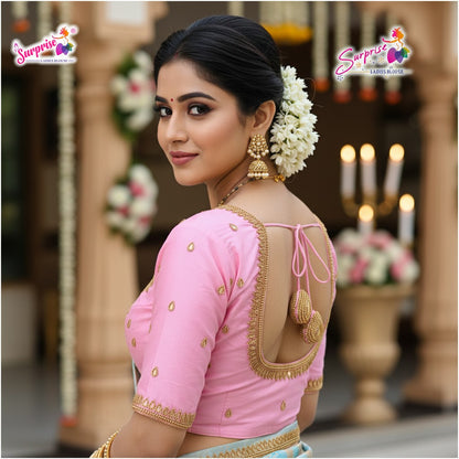 Designer handwork Ari work blouse Baby Pink color