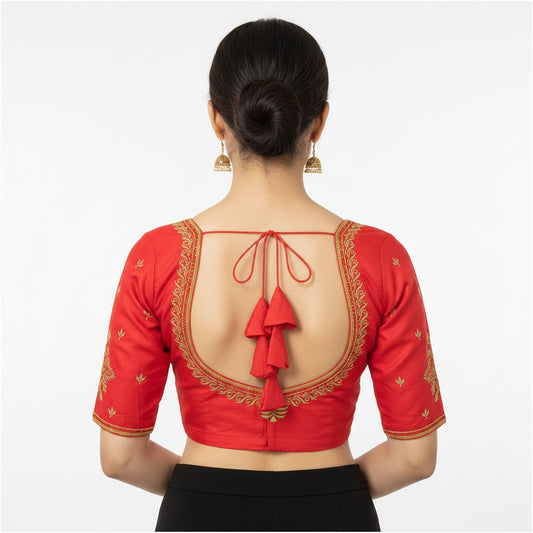 Machine work designer Readymade blouse red color