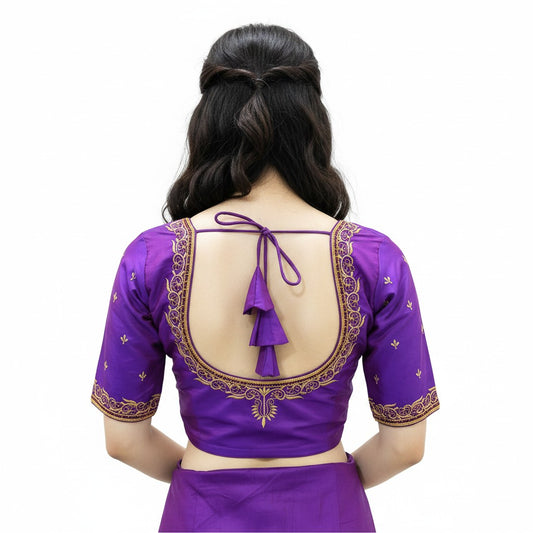 Machine work designer Readymade blouse purple color
