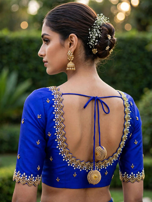 Handwork designer Ari work blouse blue color