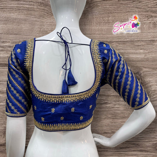 MADHUBALA MACHINE WORK DESIGNER READYMADE BLOUSE (NAVY BLUE)