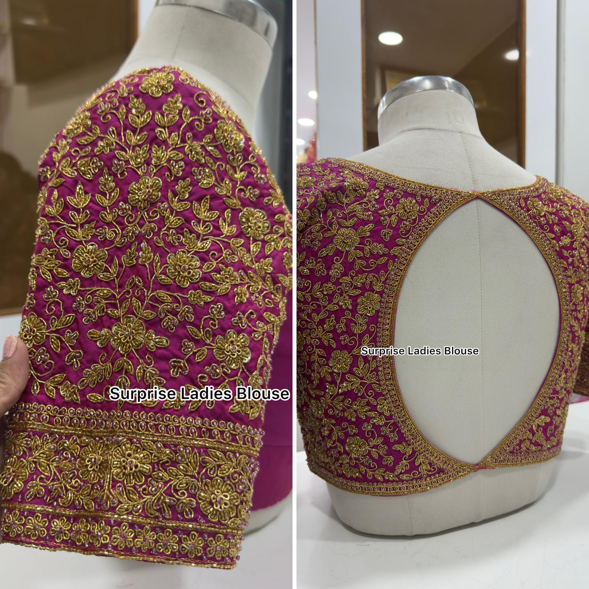 Designer handwork Ari work blouse pink colour