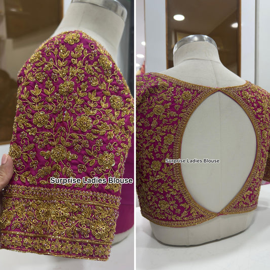 Designer handwork Ari work blouse pink colour