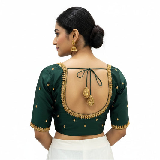 Designer handwork Ari work blouse Green color