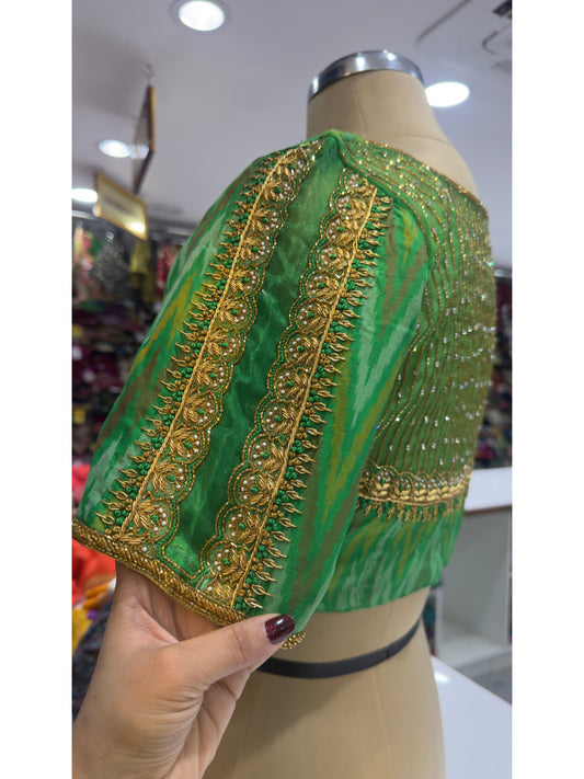 HANDWORK READY MADE POCHAMPALLY BLOUSE (Green)