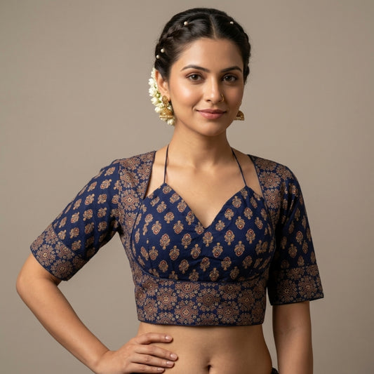 Ajrakh Printed Madhubala Pattern Cotton Blouse