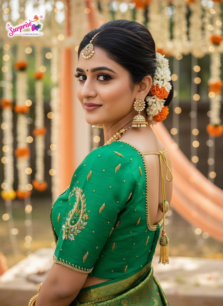 Simple Handwork Blouse Green