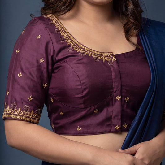 Machine work designer Readymade blouse purple color