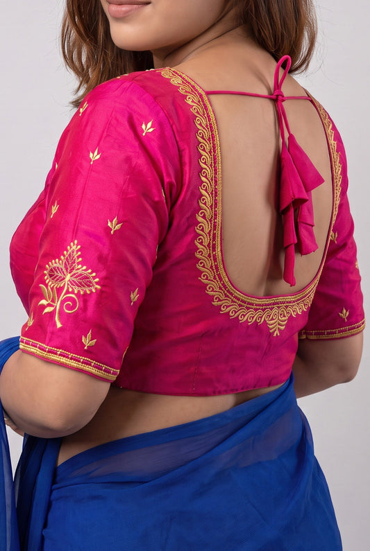 Machine work designer Readymade blouse pink color