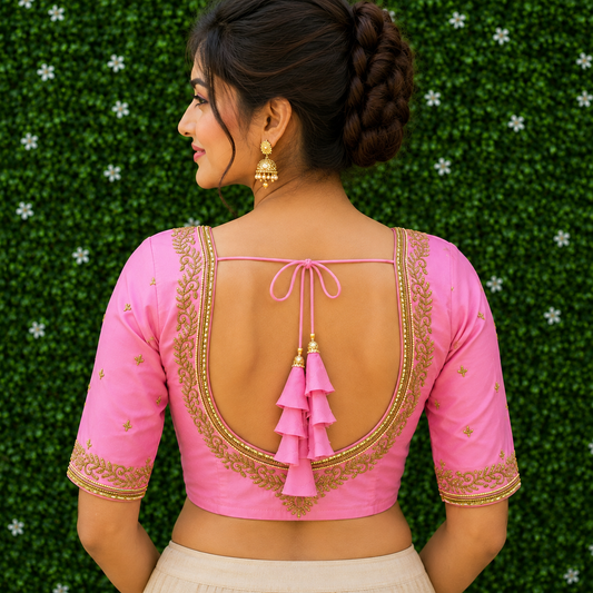 Machine work designer Readymade blouse pink color