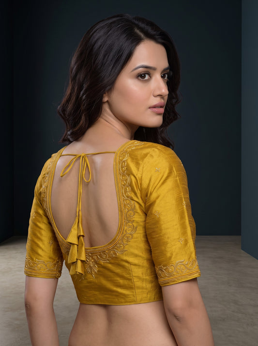 Machine work readymade blouse  gold color