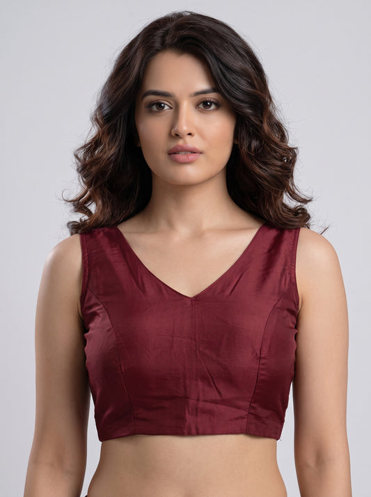 READY MADE SLEEVELESS SILK BLOUSE (MAROON)