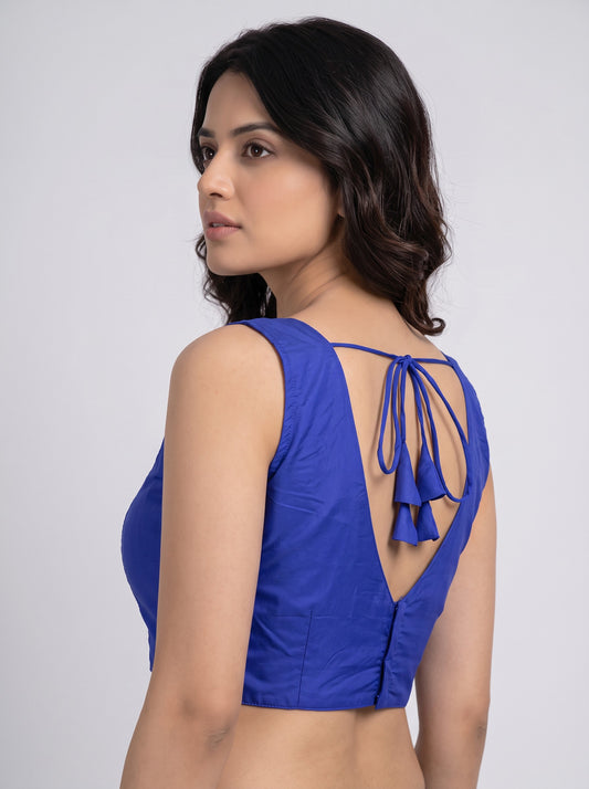 READY MADE SLEEVELESS SILK BLOUSE (ROYAL BLUE)