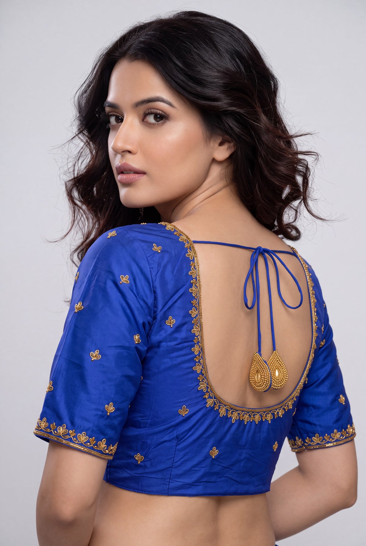 HANDWORK READY MADE BLOUSE  AARI WORK (ROYAL BLUE)