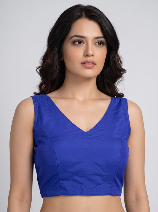 READY MADE SLEEVELESS SILK BLOUSE (ROYAL BLUE)