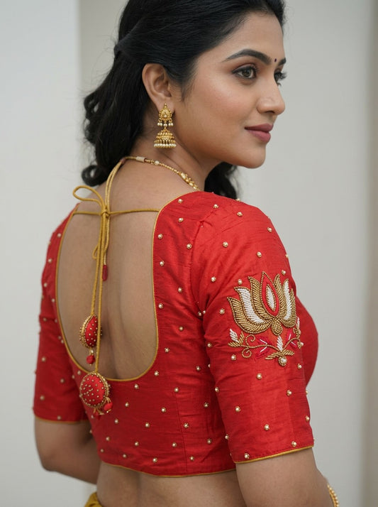 HANDWORK READY MADE BLOUSE  AARI WORK (RED)