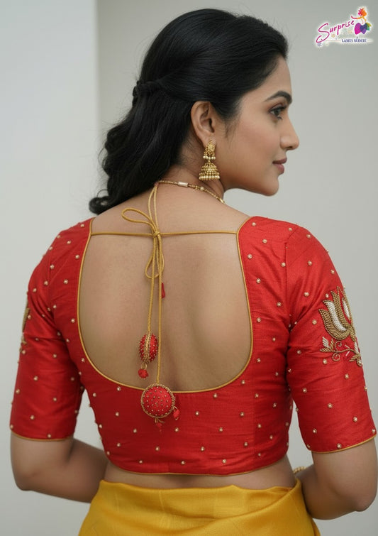 HANDWORK READY MADE BLOUSE  AARI WORK (RED)