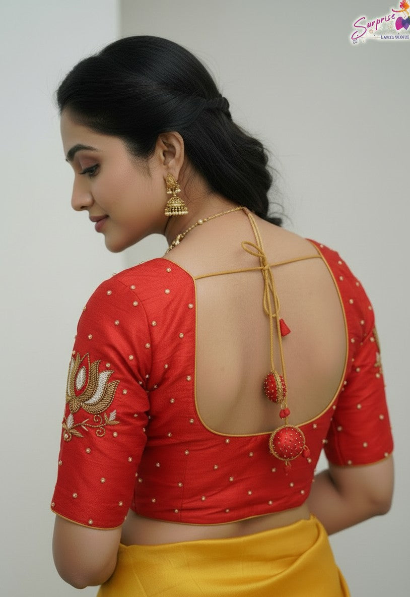 HANDWORK READY MADE BLOUSE  AARI WORK (RED)