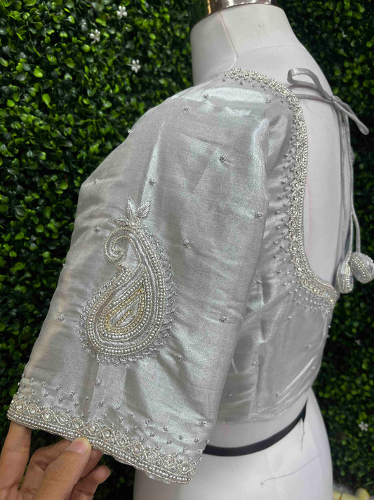 Designer Handwork Blouse Silver
